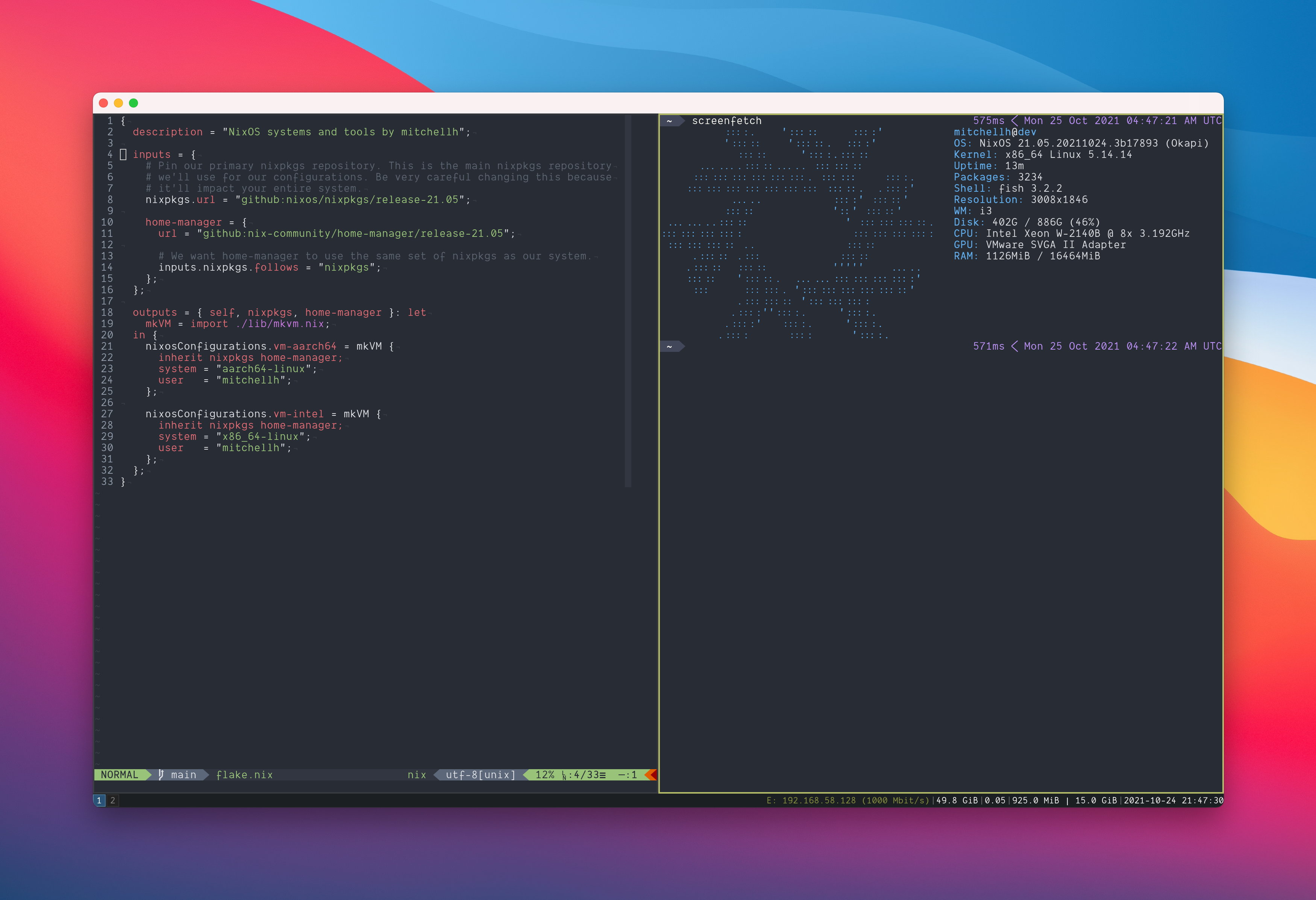 NixOS desktop with Niri tiling window manager, Doom Emacs, and Ghostty terminal
